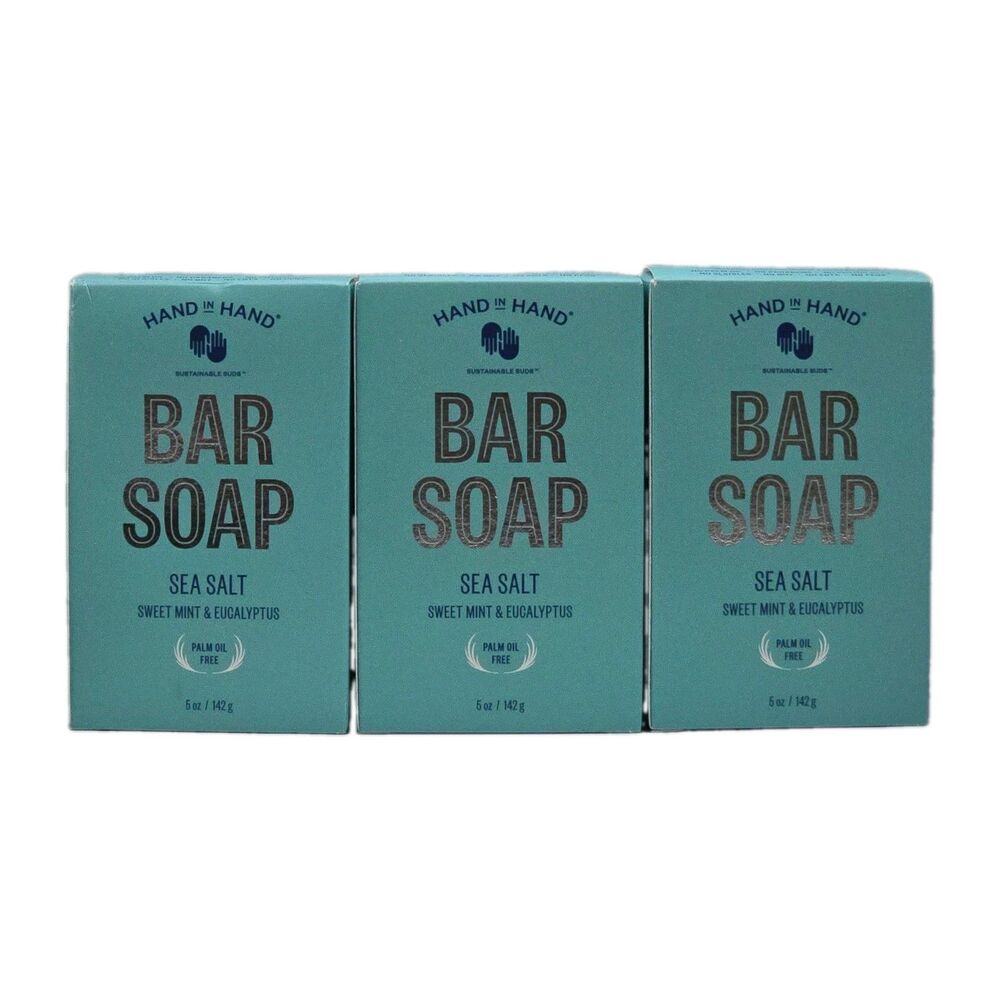 3-PACK Lot Sea Salt Bar Soaps Sweet Mint & Eucalyptus 5 Oz by Hand In Hand Soap